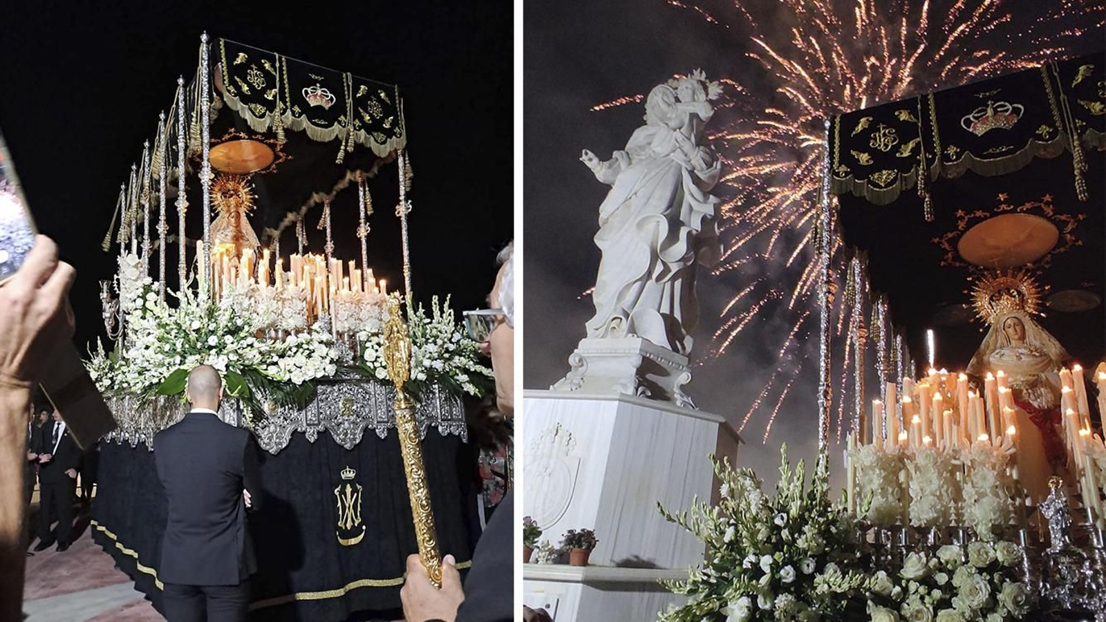 Dos momentos de la procesión extraordinaria de la Virgen de los Dolores en Garrucha.