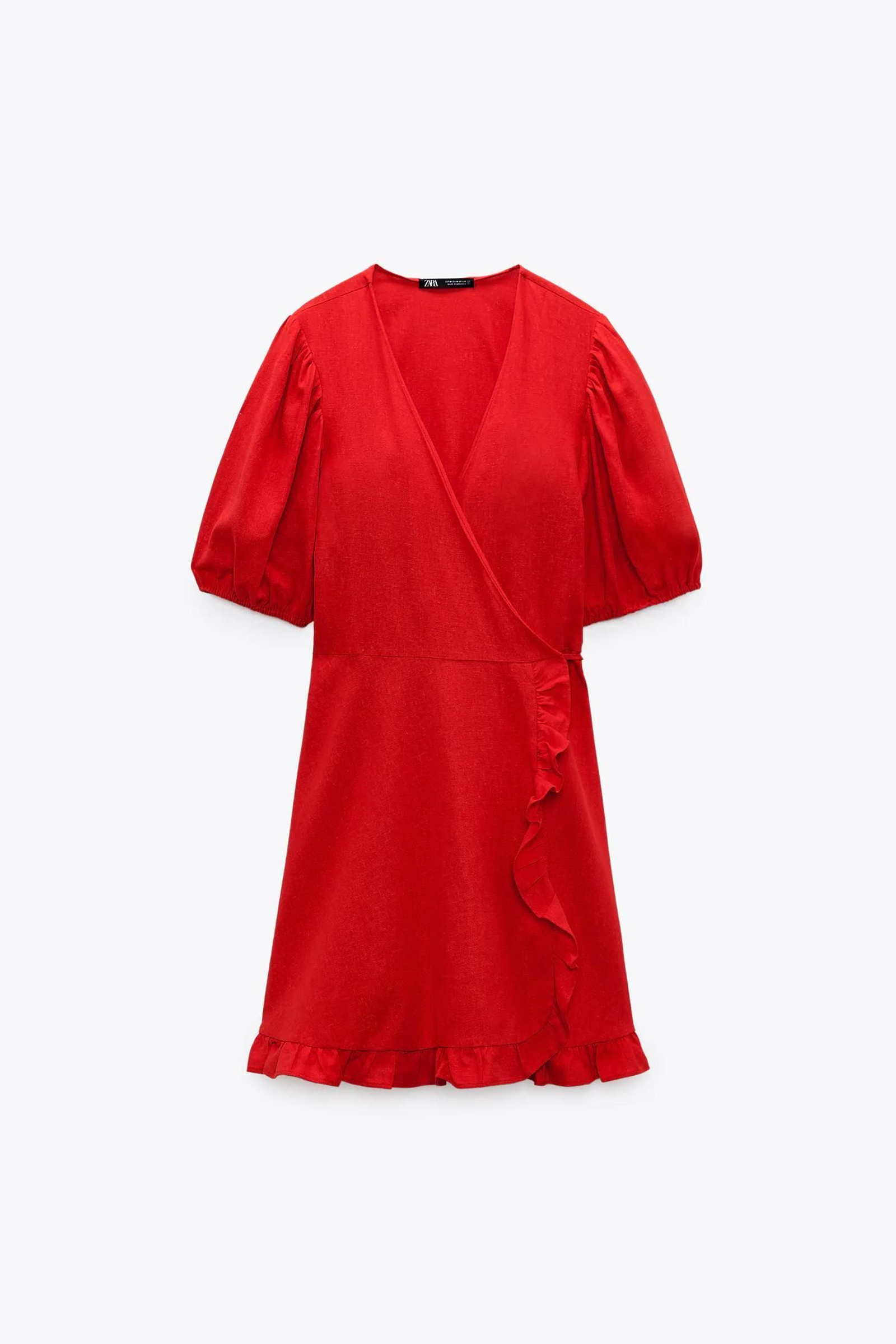 Vestido rojo cruzado de Zara. Vestido rojo cruzado de Zara.