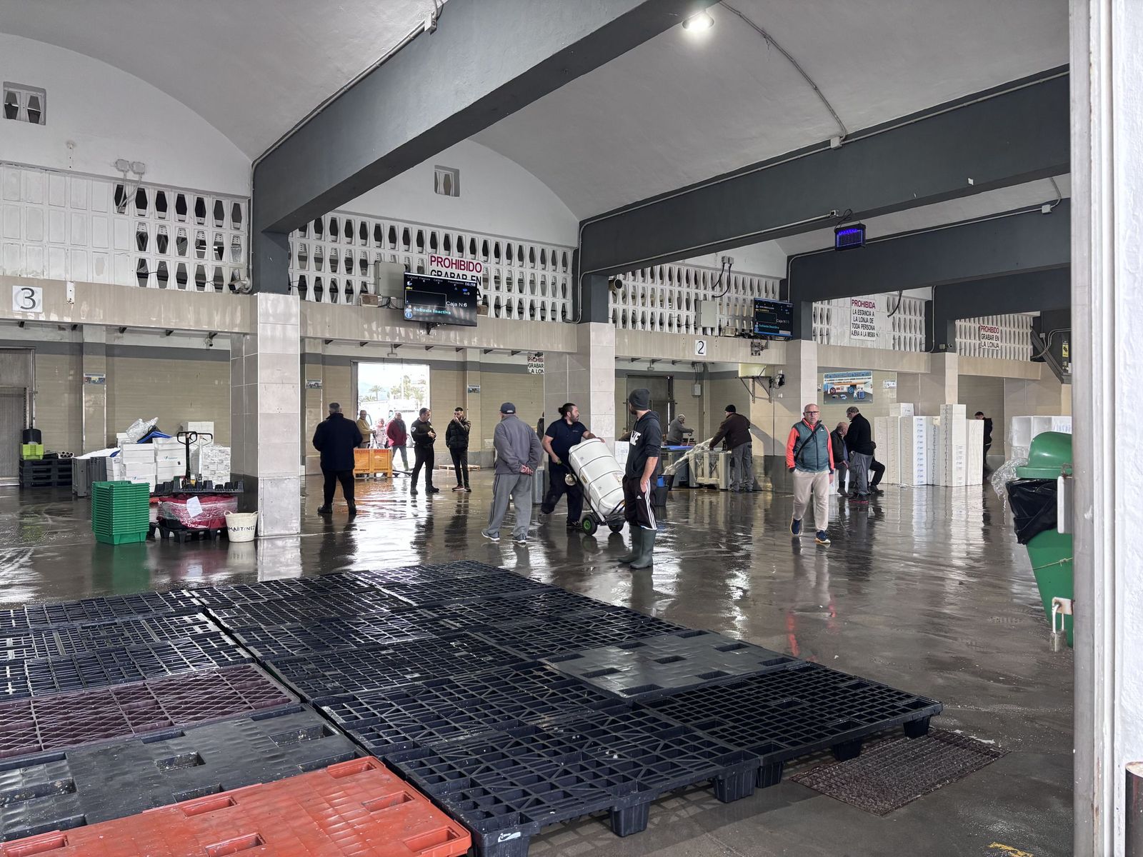 Imagen de la lonja del Puerto de Caleta de Vélez antes de una subasta de pescado