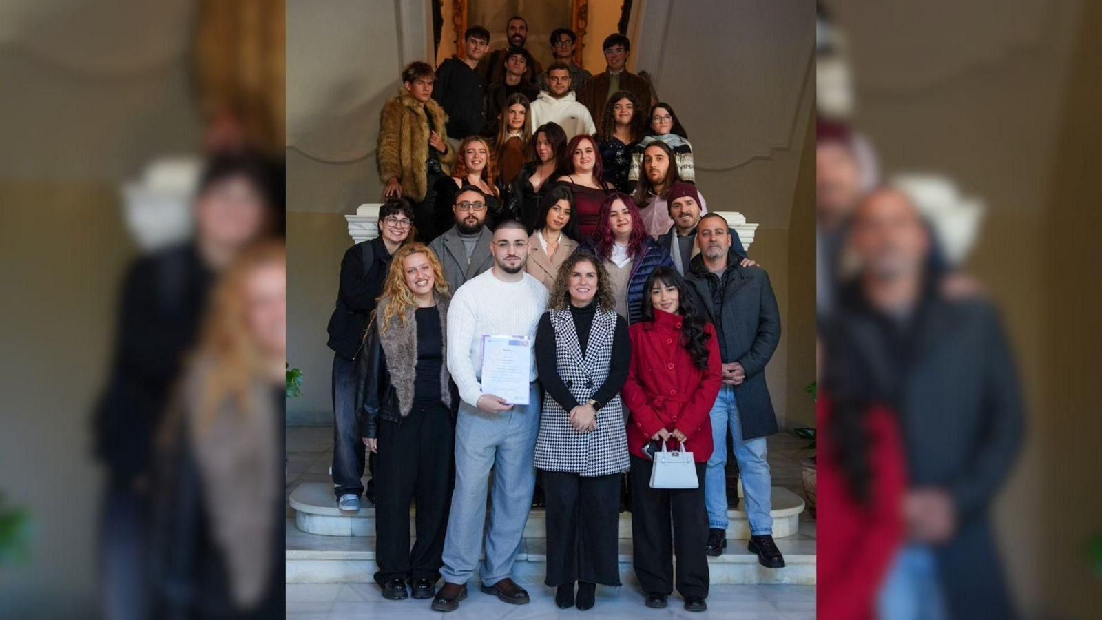 Alumnos de la Escuela de Arte de Algeciras en la última edición del concurso escolar de cortometrajes contra la violencia de género 'Abre el plano'.