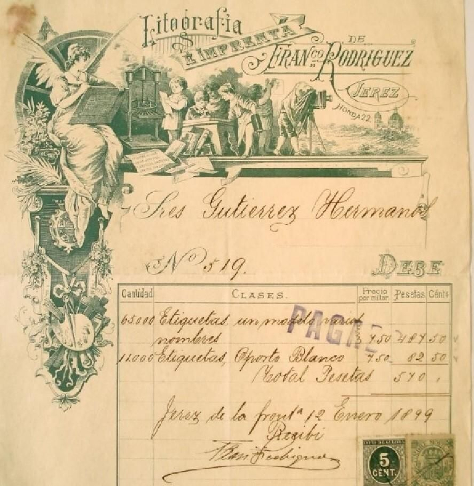 7.- Factura de la Litografía de Francisco Rodríguez, 1899.