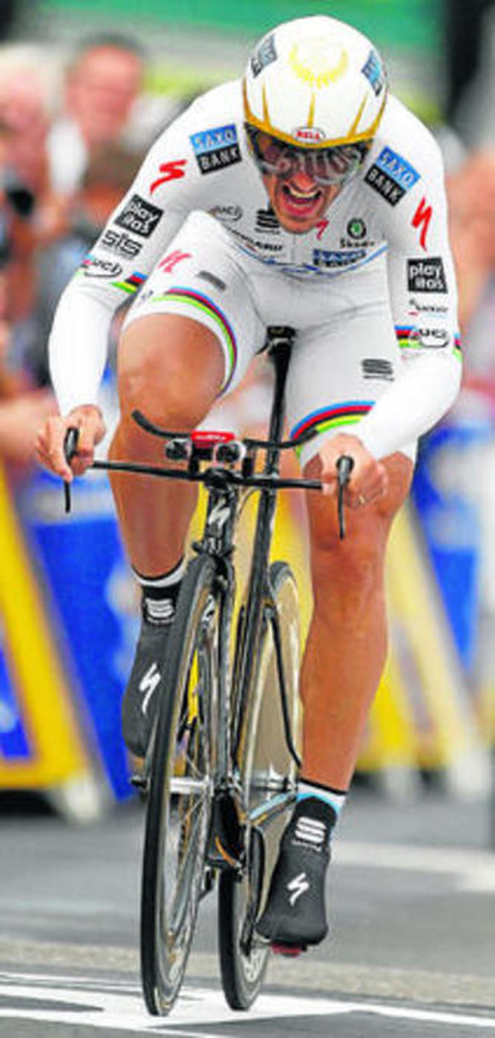 Cancellara, con cara de esfuerzo durante el prólogo de ayer.