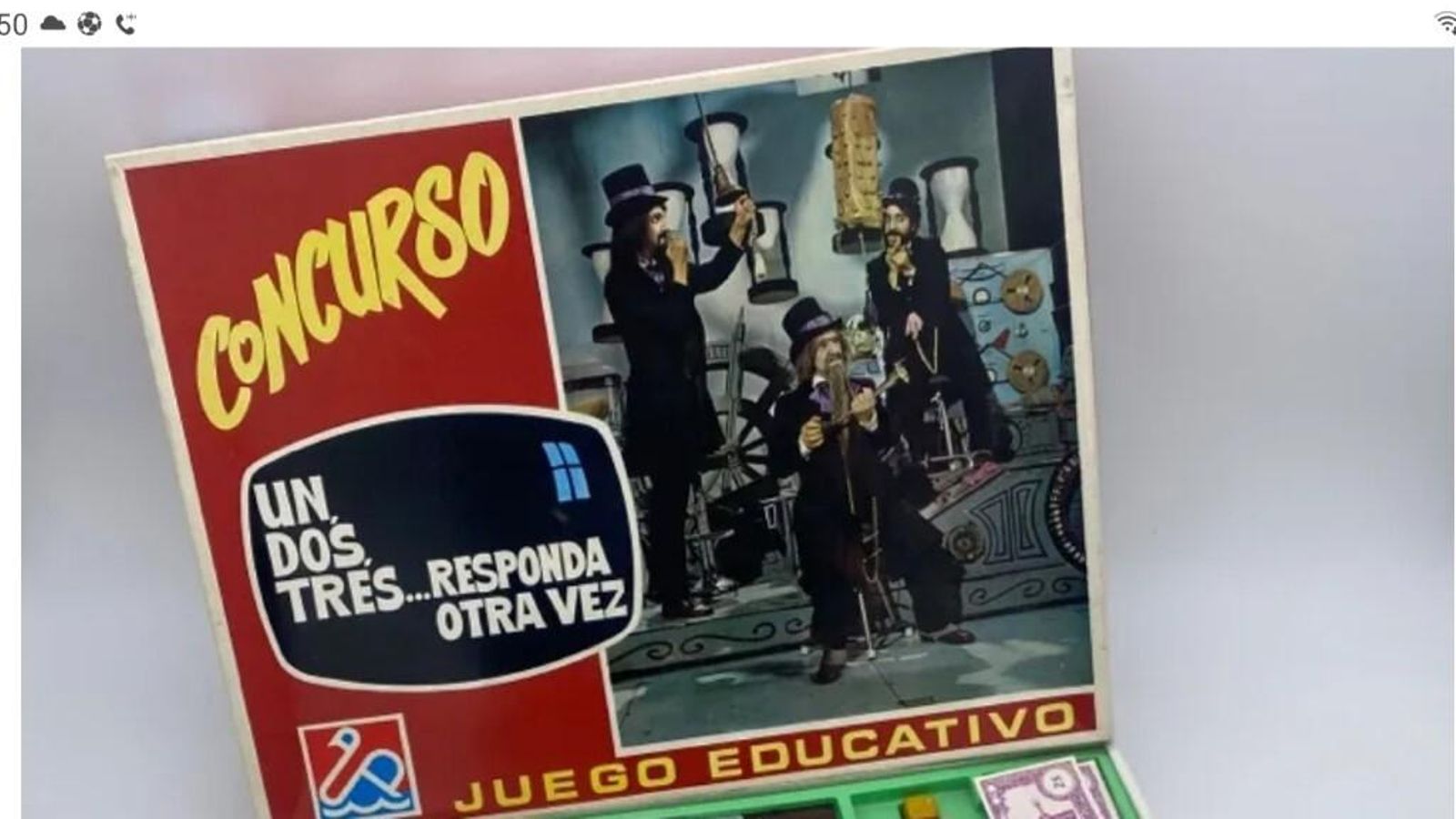 La caja del primer juegos de mesa basado en un programa de TV en España, el 'Un, dos, tres'