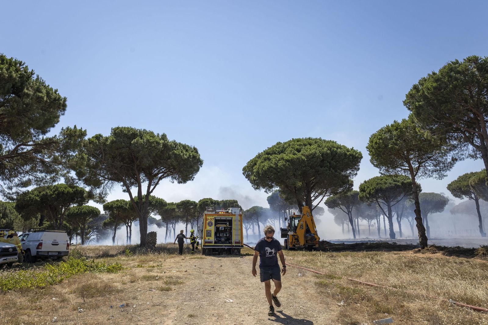 Las imágenes del fuego de la carretera de la Barrosa, con casas afectadas