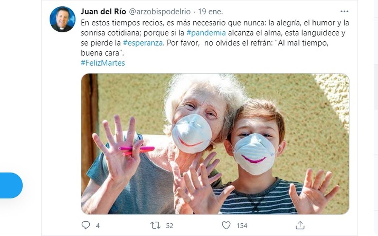 Tuit de don Juan del Río en su cuenta el pasado 19 de enero.