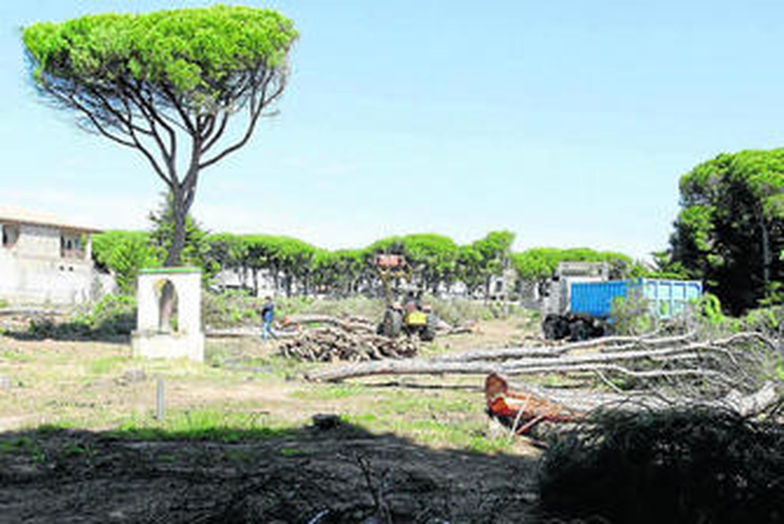 Operarios despejan el terreno donde se levantarán los apartamentos, situado junto a la calle Bonito.