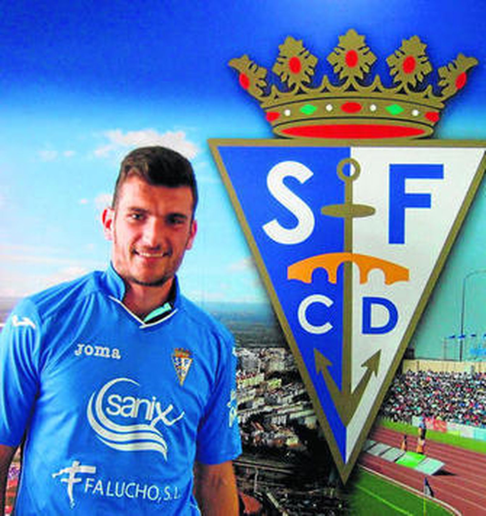 Pablo Vázquez posa con la elástica azulina en su presentación.