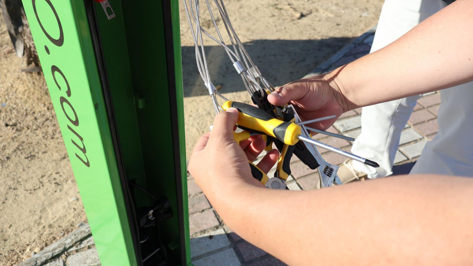 La zona preparada para el mantenimiento de las bicicletas.