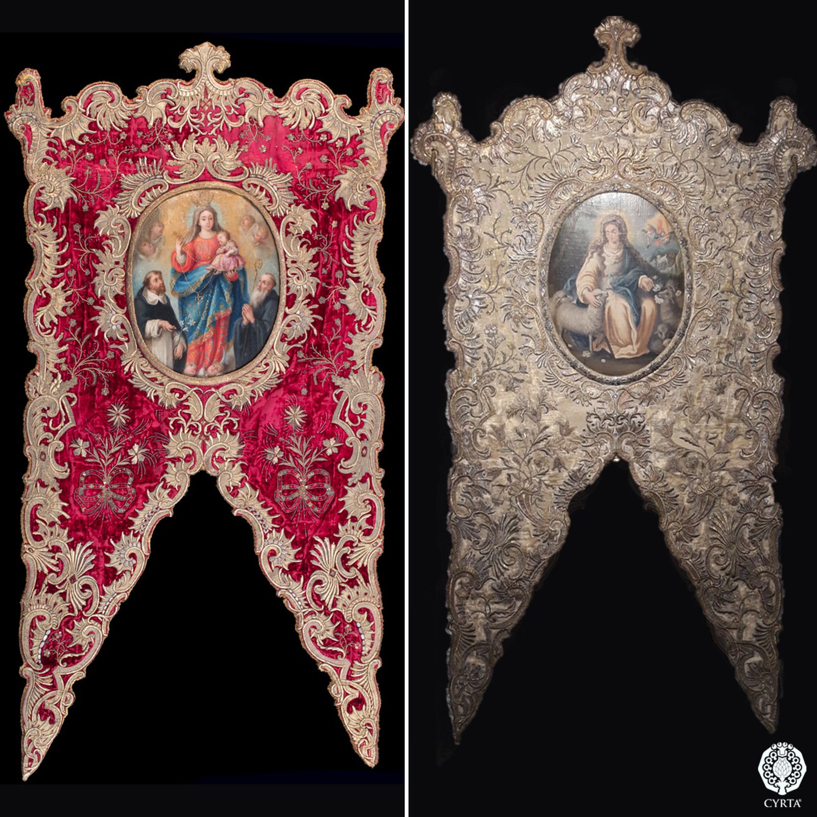 El Simpecado del Rosario junto al de la Pastora de Cantillana