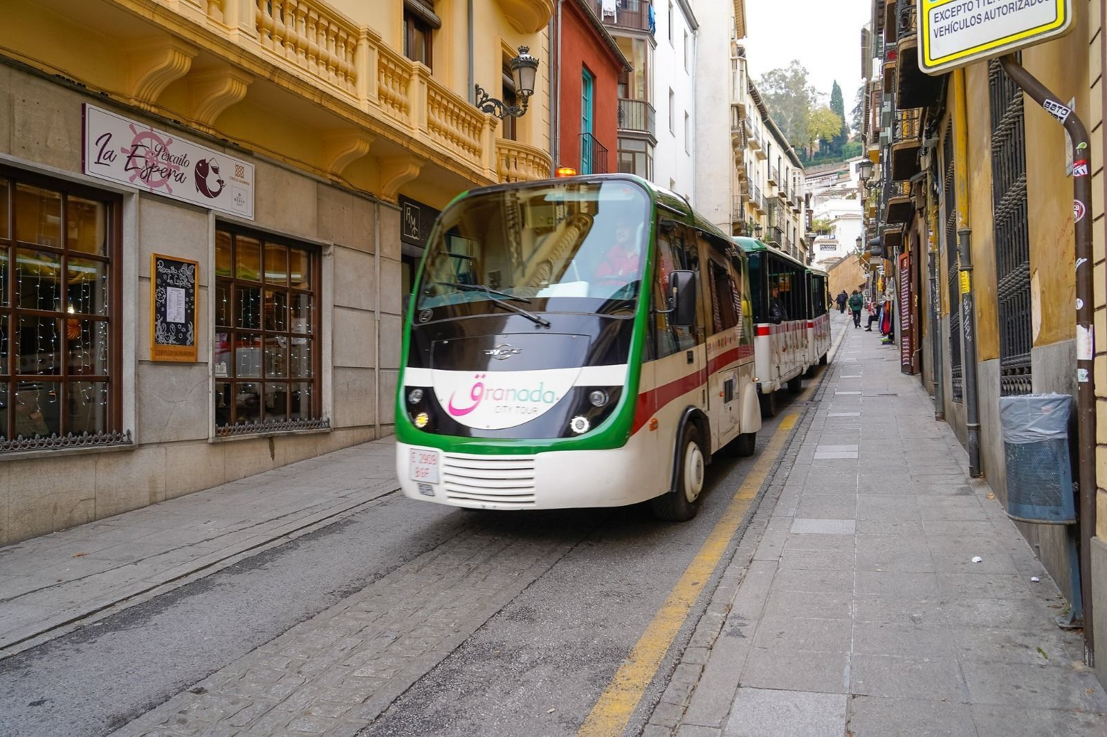 Tren turístico a su paso por la Cuesta de Gomérez