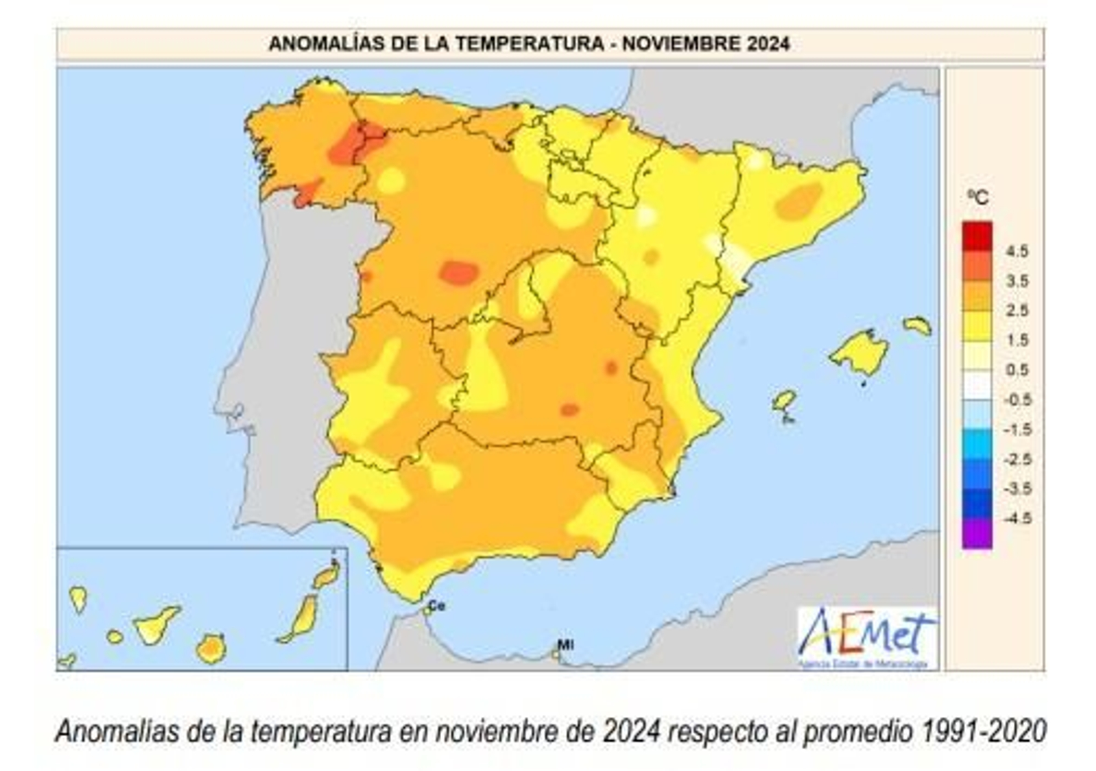 Anomalías de la temperatura en noviembre 2024 Anomalías de la temperatura en noviembre 2024
