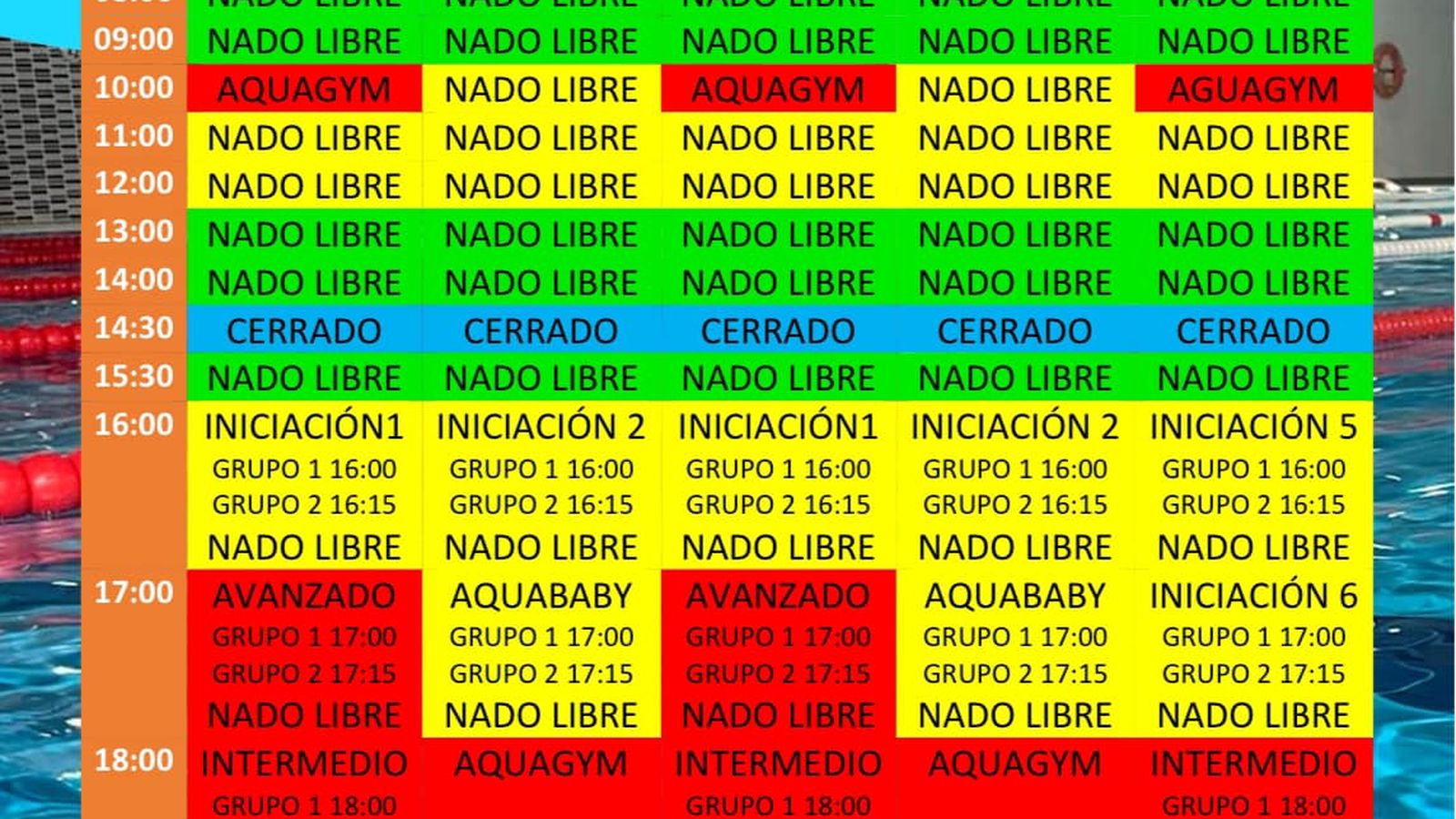 El centro de Agua y Salud crea una tabla para informar de la afluencia de personas en la piscina durante su horario habitual