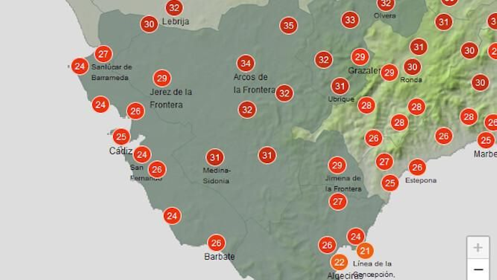 Máximas previstas para este sábado.