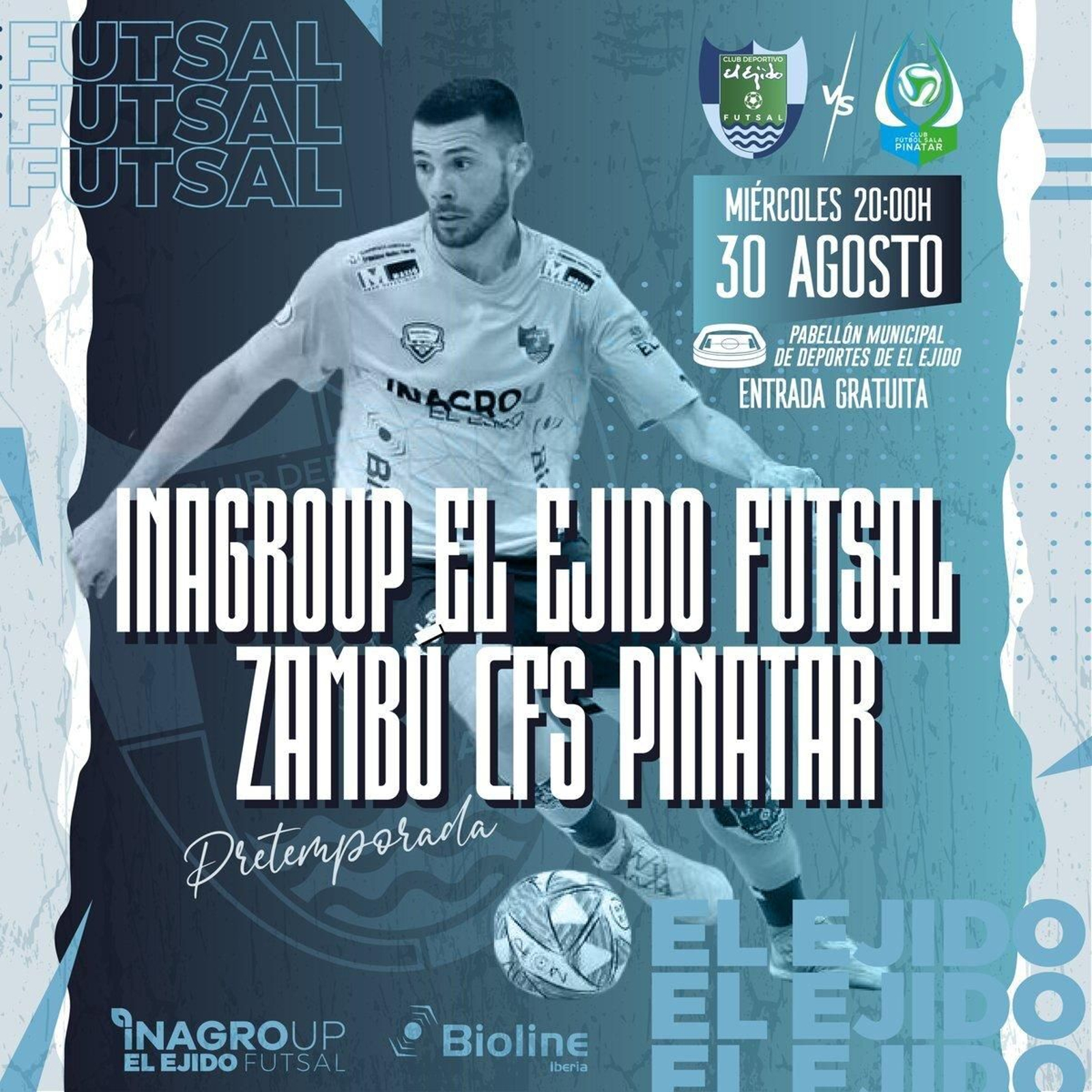Cartel del encuentro que enfrentará este miércoles a El Ejido Futsal con el Zambú Pinatar en el Pabellón de Deportes de El Ejido..