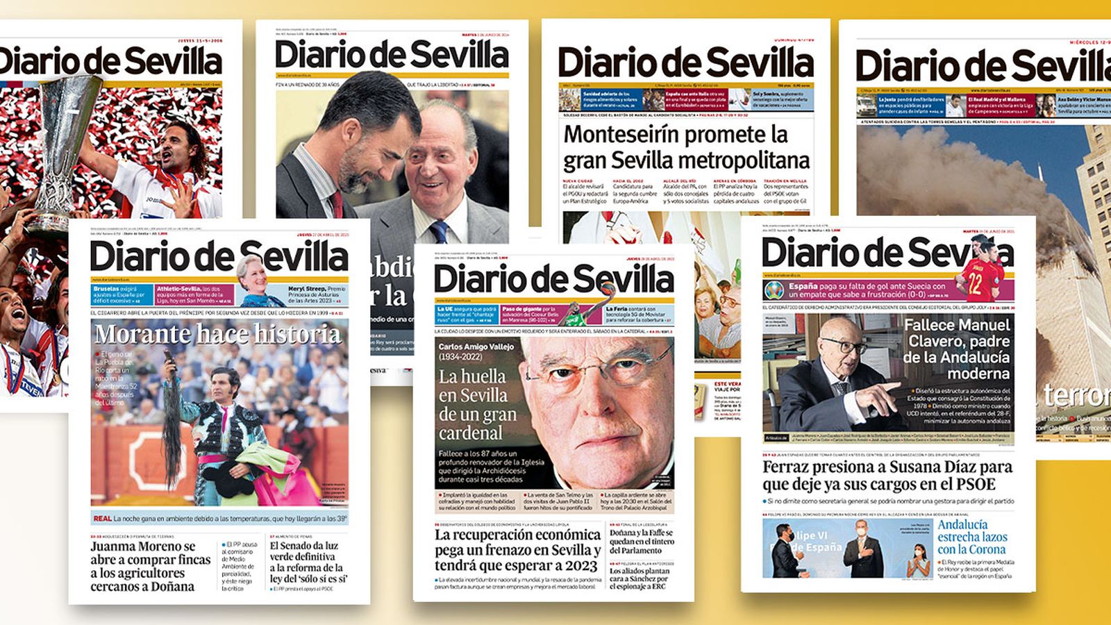 Algunas de las portadas de Diario de Sevilla de los últimos 25 años.