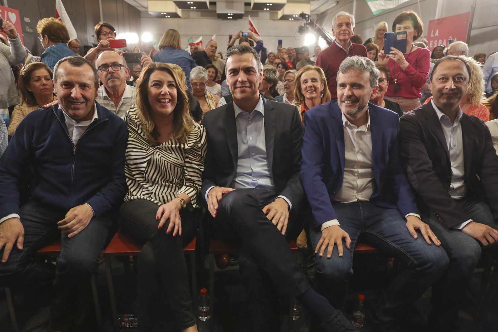 José Luis Ruiz Espejo, Susana Díaz,  Pedro Sánchez, Ignacio López y Alfonso Gómez de Celis en Málaga, en marzo de 2019.