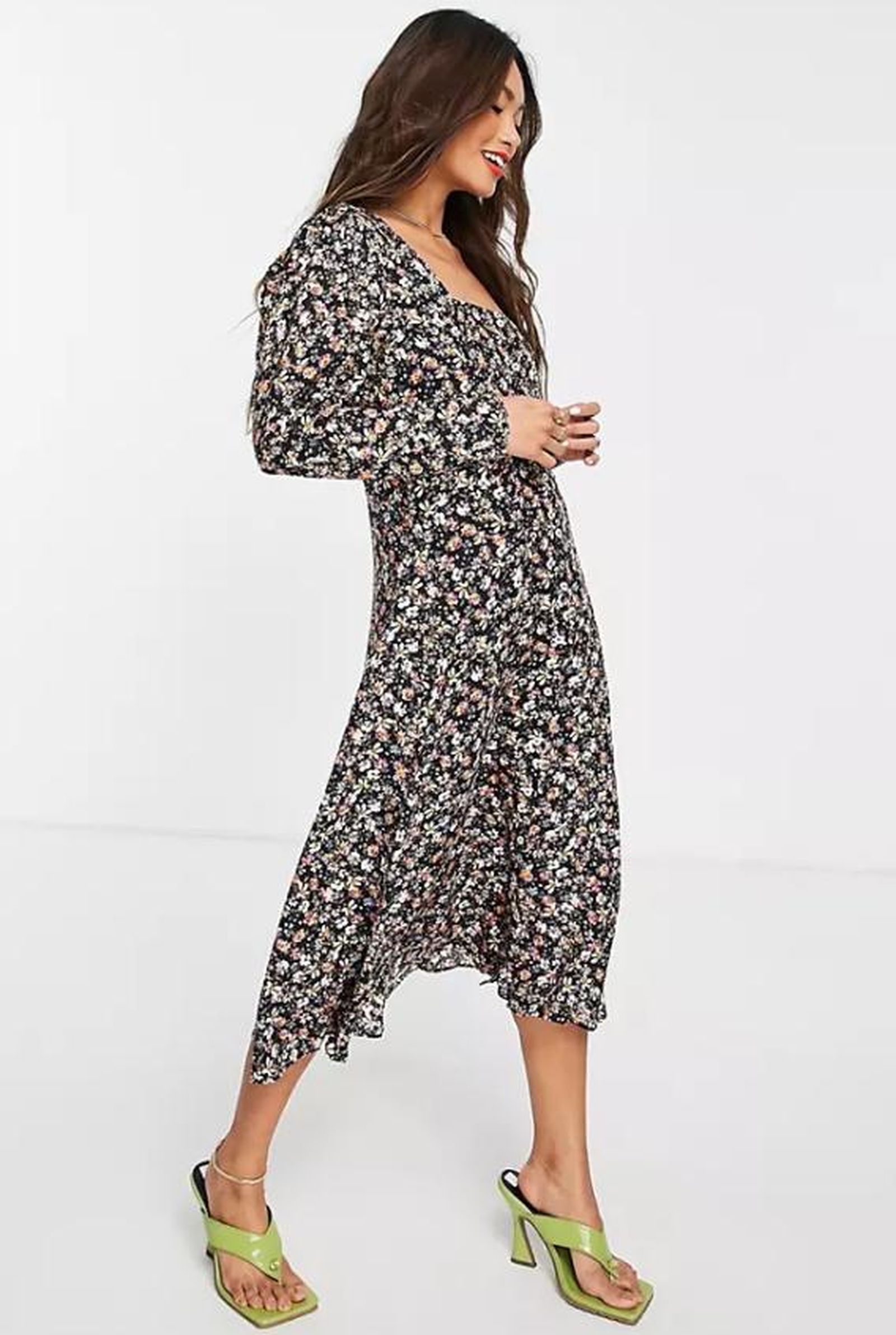 Vestido midi con estampado de flores