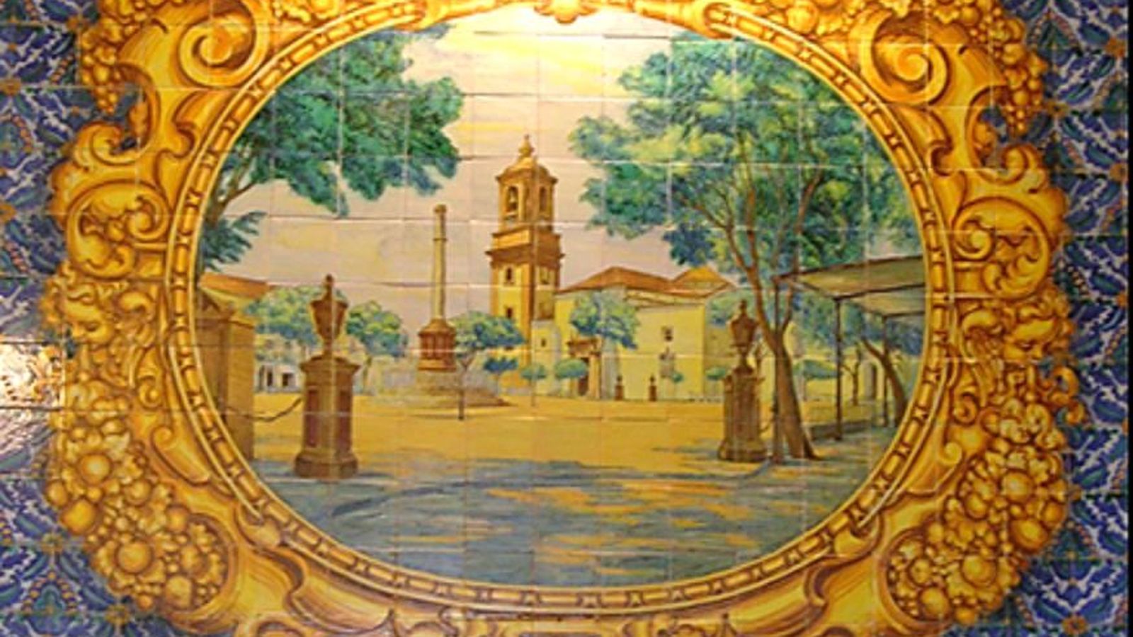 2 Azulejo de 1930 con una vista de la Plaza Alta, antes de su reforma, con el segundo obelisco.