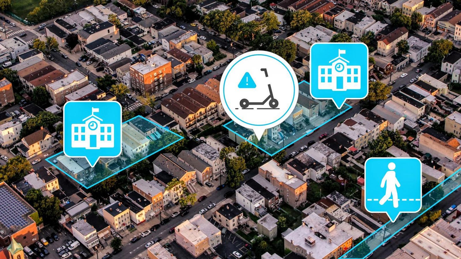 Zonas de seguridad para peatones de la empresa de patinetes Bird.