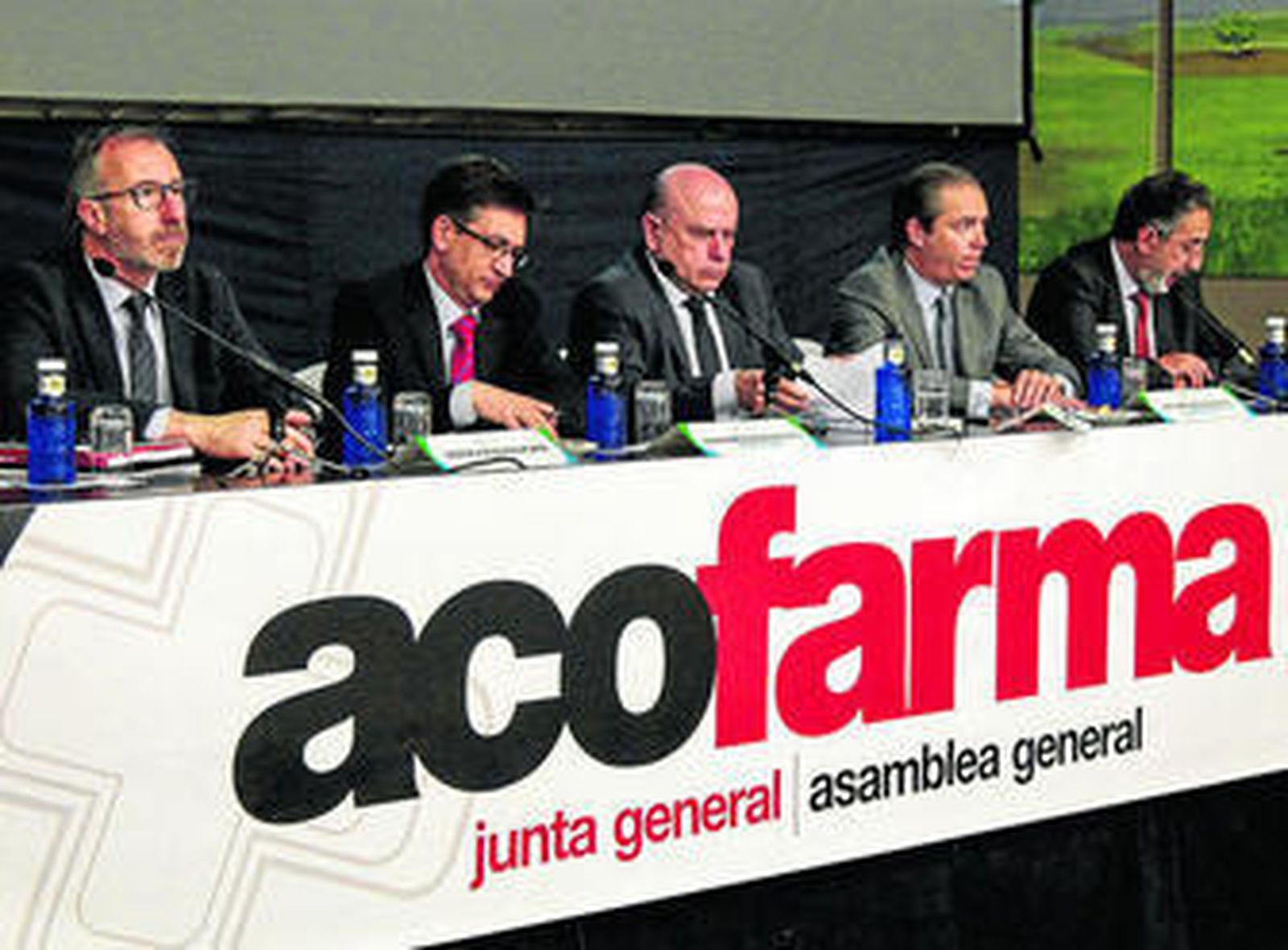 La mesa de la Junta General de Acofarma, ayer, en el hotel Barceló Montecastillo.