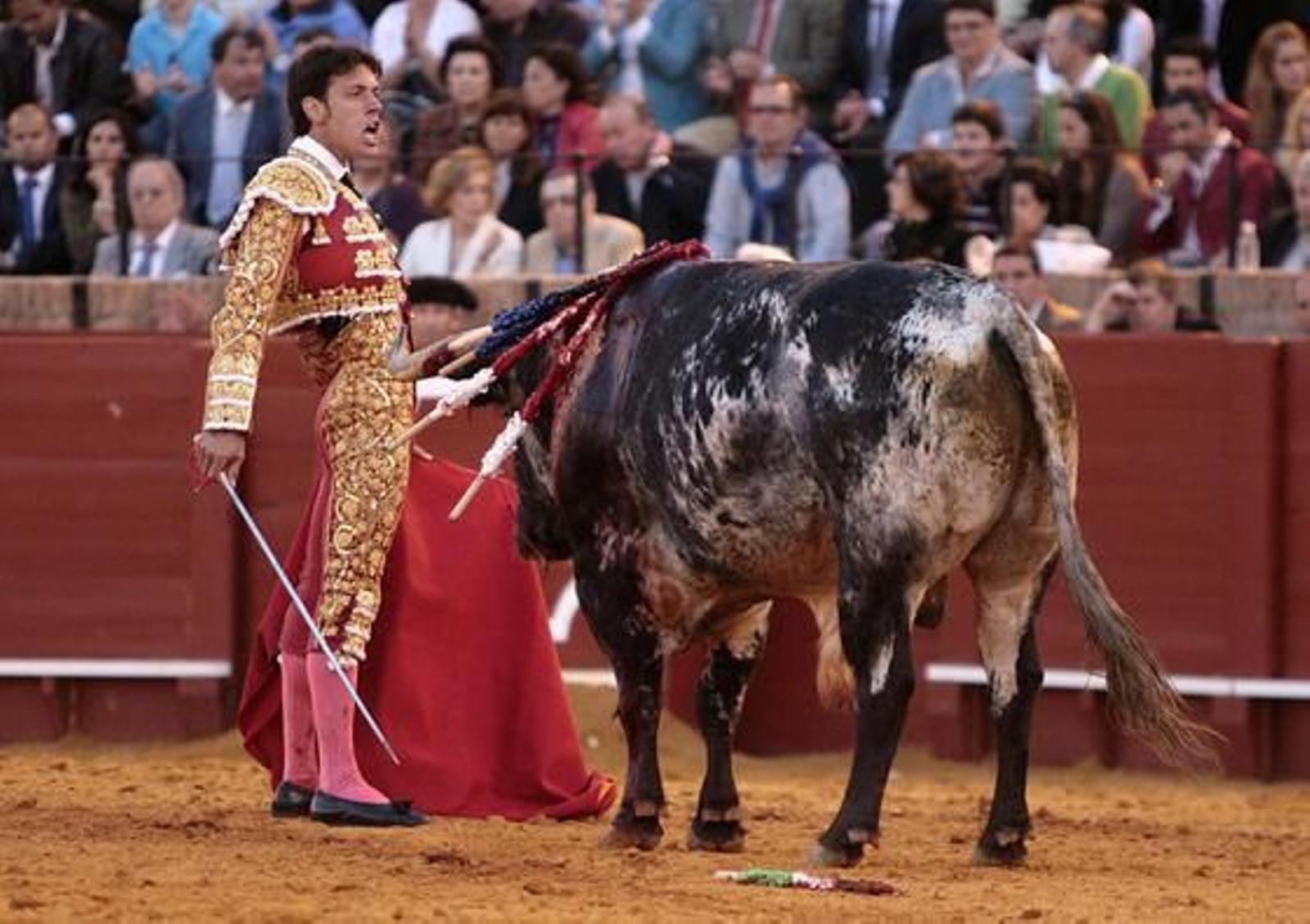 El diestro nazareno, Antonio Nazaré, en uno de los cites al sexto toro, que resultó parado.

Foto: Juan Carlos Muñoz