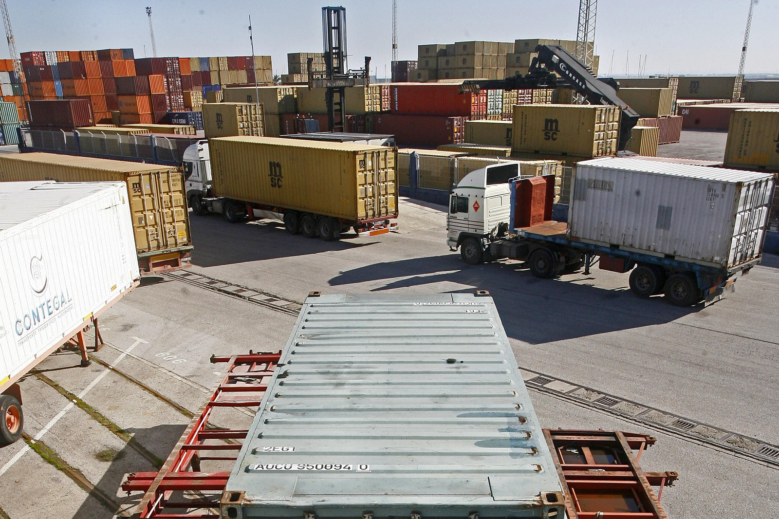 Camiones en la terminal de contenedores del puerto de Cádiz.
