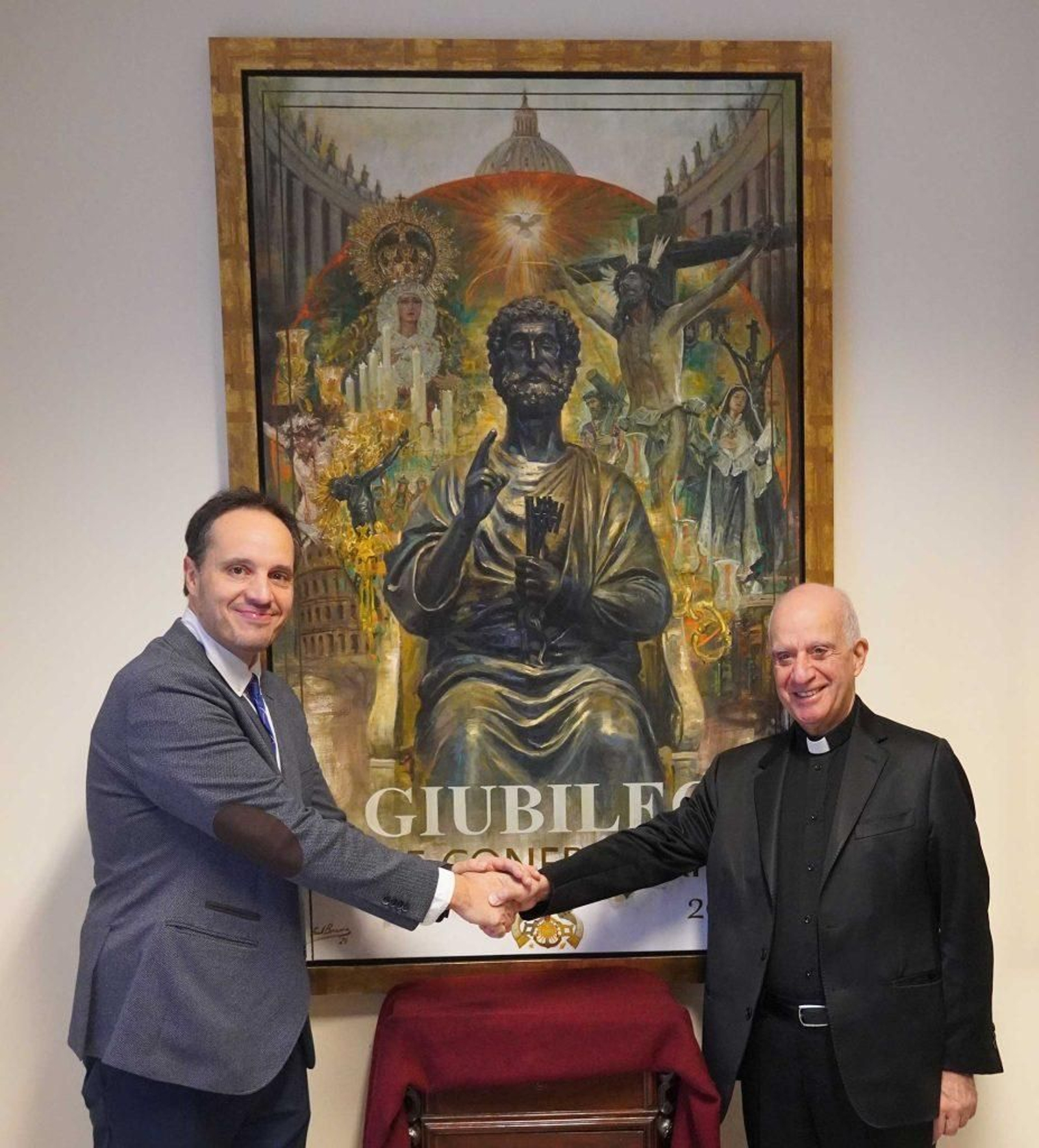 Raúl Berzosa y monseñor Fisichella, en el acto de entrega del cartel