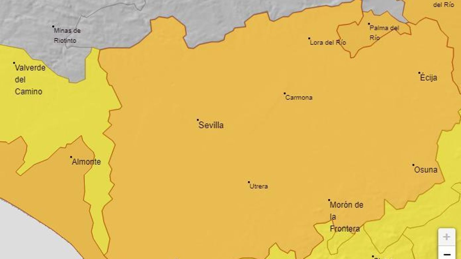 Zona donde está decretado el aviso amarillo