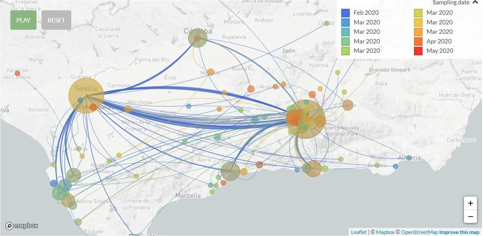 Así viaja el coronavirus por Andalucía: las conexiones clave entre Granada, Sevilla y Málaga desde febrero