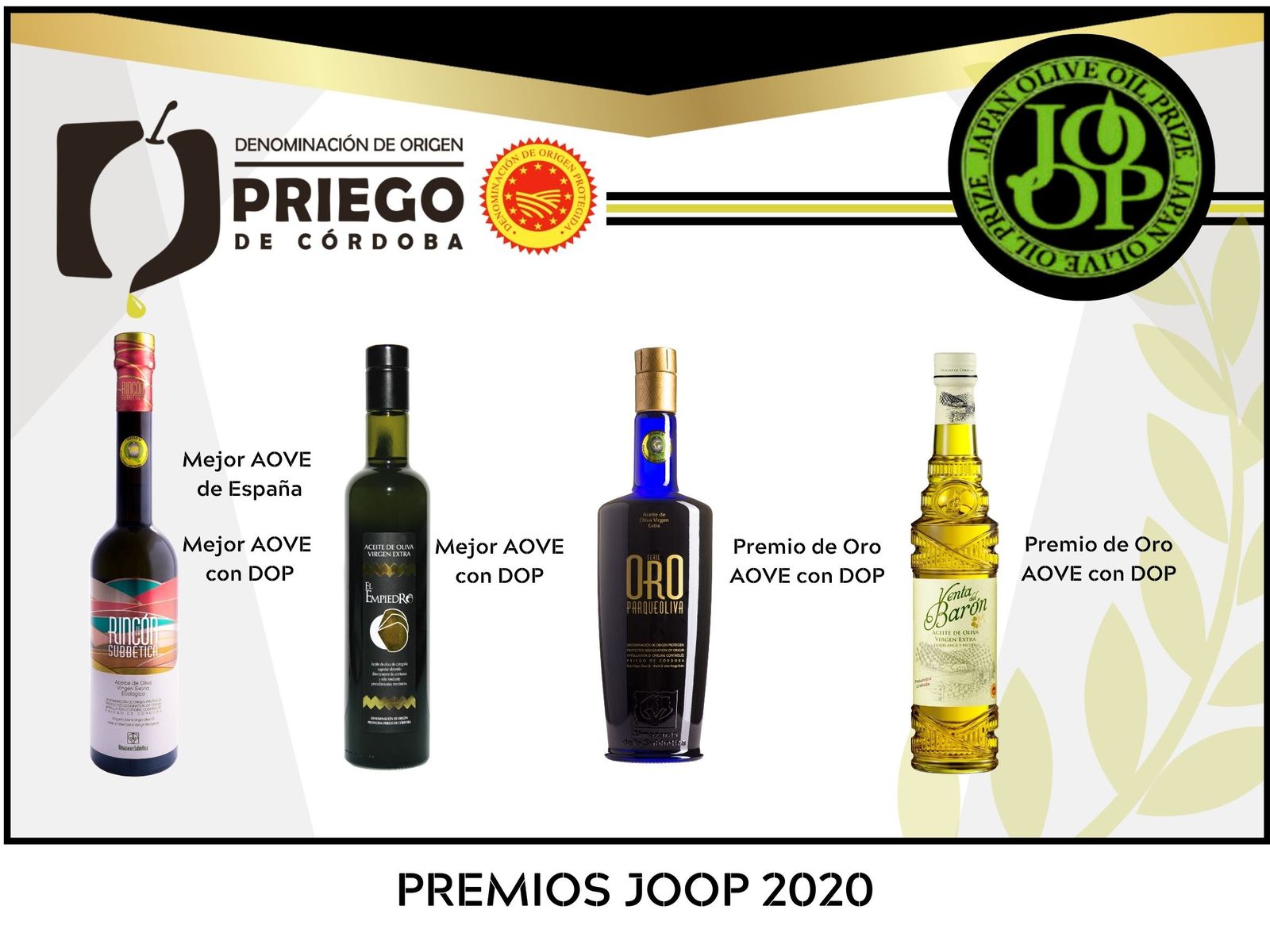 Los aceites de oliva de la DO Priego de Córdoba galardonados en Japón.