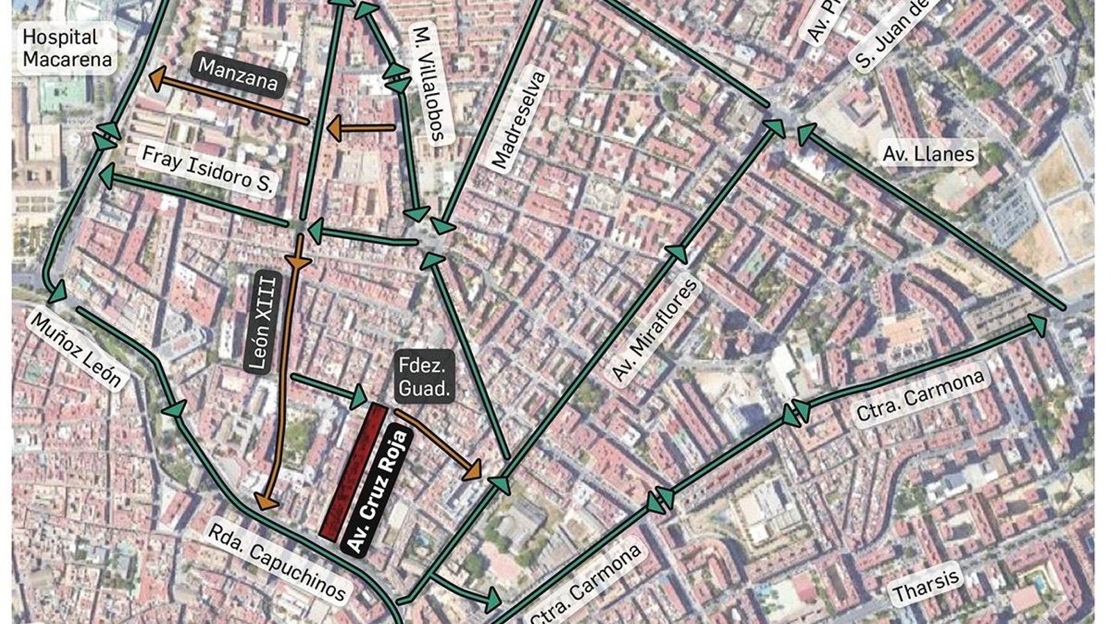 La reordenación del tráfico en el entorno de la avenida de la Cruz Roja.