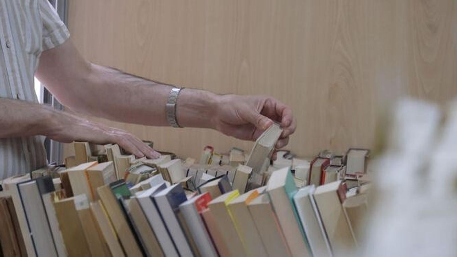 Una típica imagen en la Feria del Libro Antiguo de Sevilla