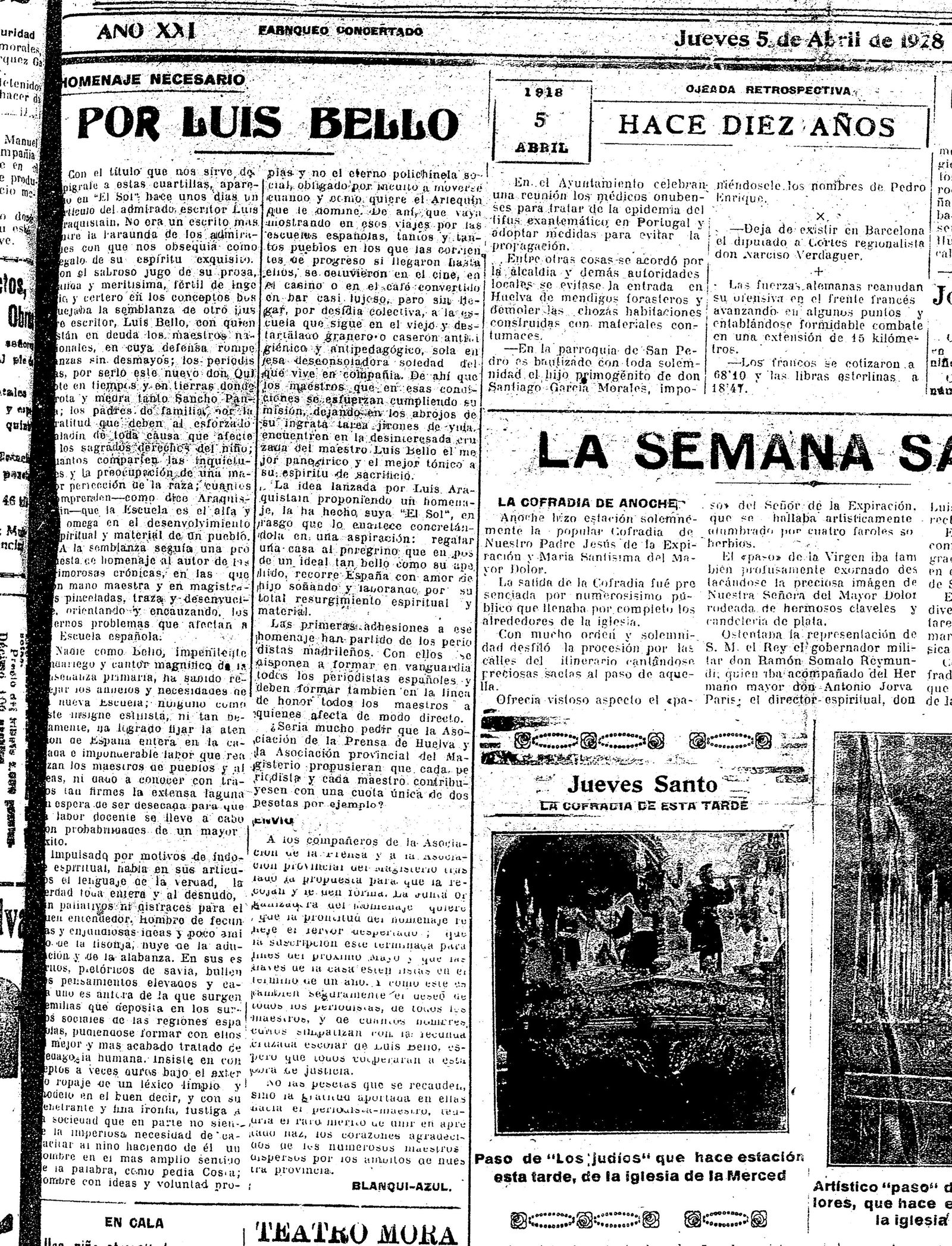 Diario de Huelva, 5 de abril de 1928.
