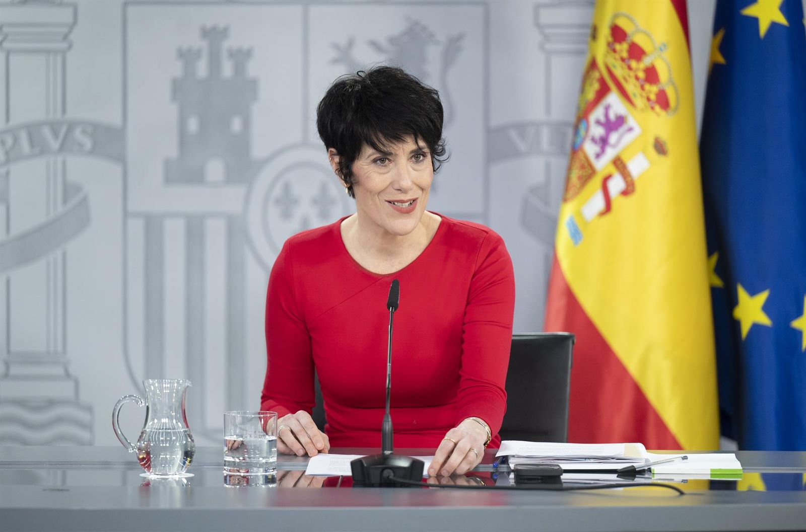 La ministra de Inclusión Seguridad Social y Migracioneas y portavoz del Gobierno, Elma Saiz, en la rueda de prensa de este martes.