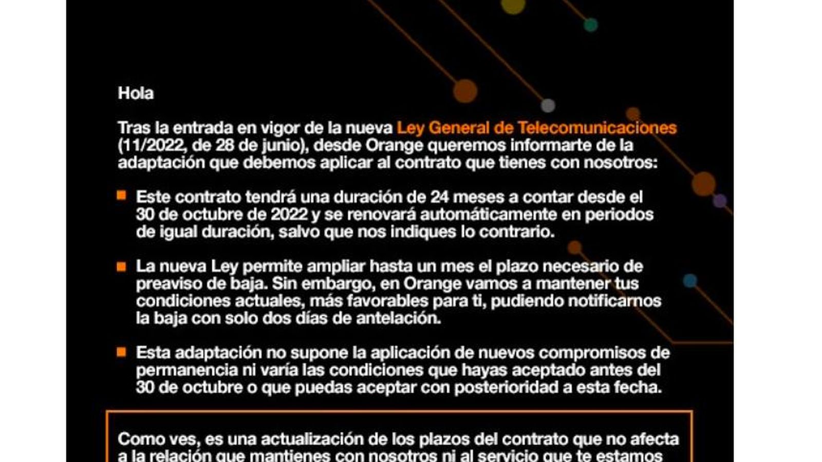 Aviso Orange acerca de la nueva modificación de permanencia
