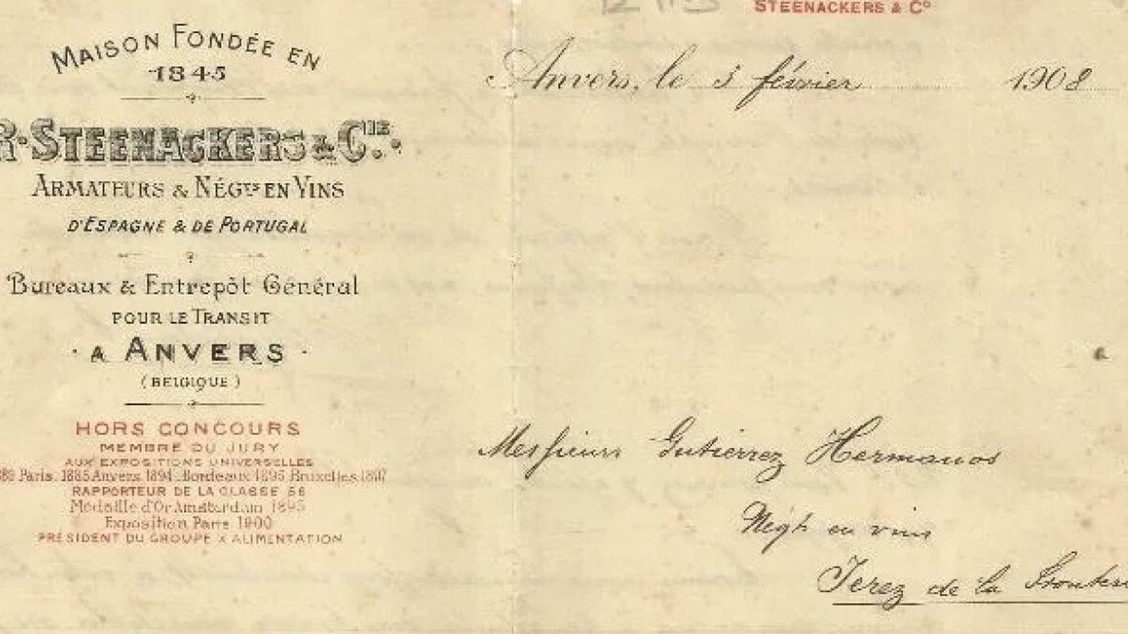 Carta comercial de la compañía de R. Steenackers, 1908.