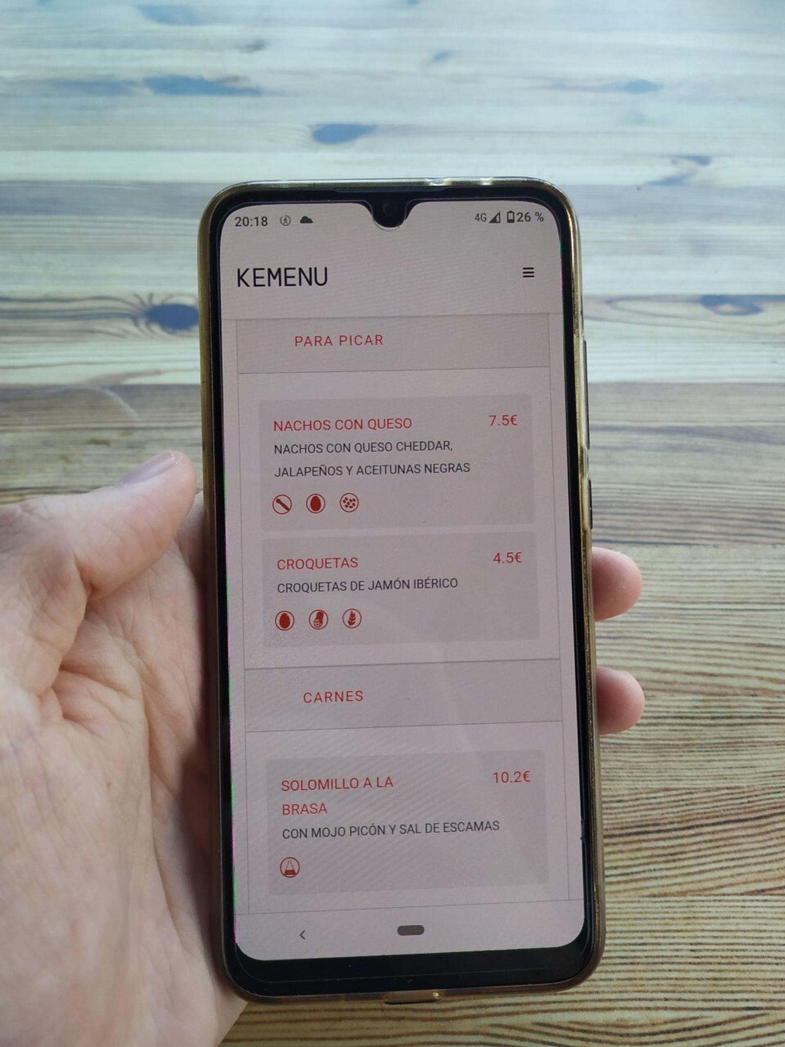 Aplicación con el menú de un restaurante.