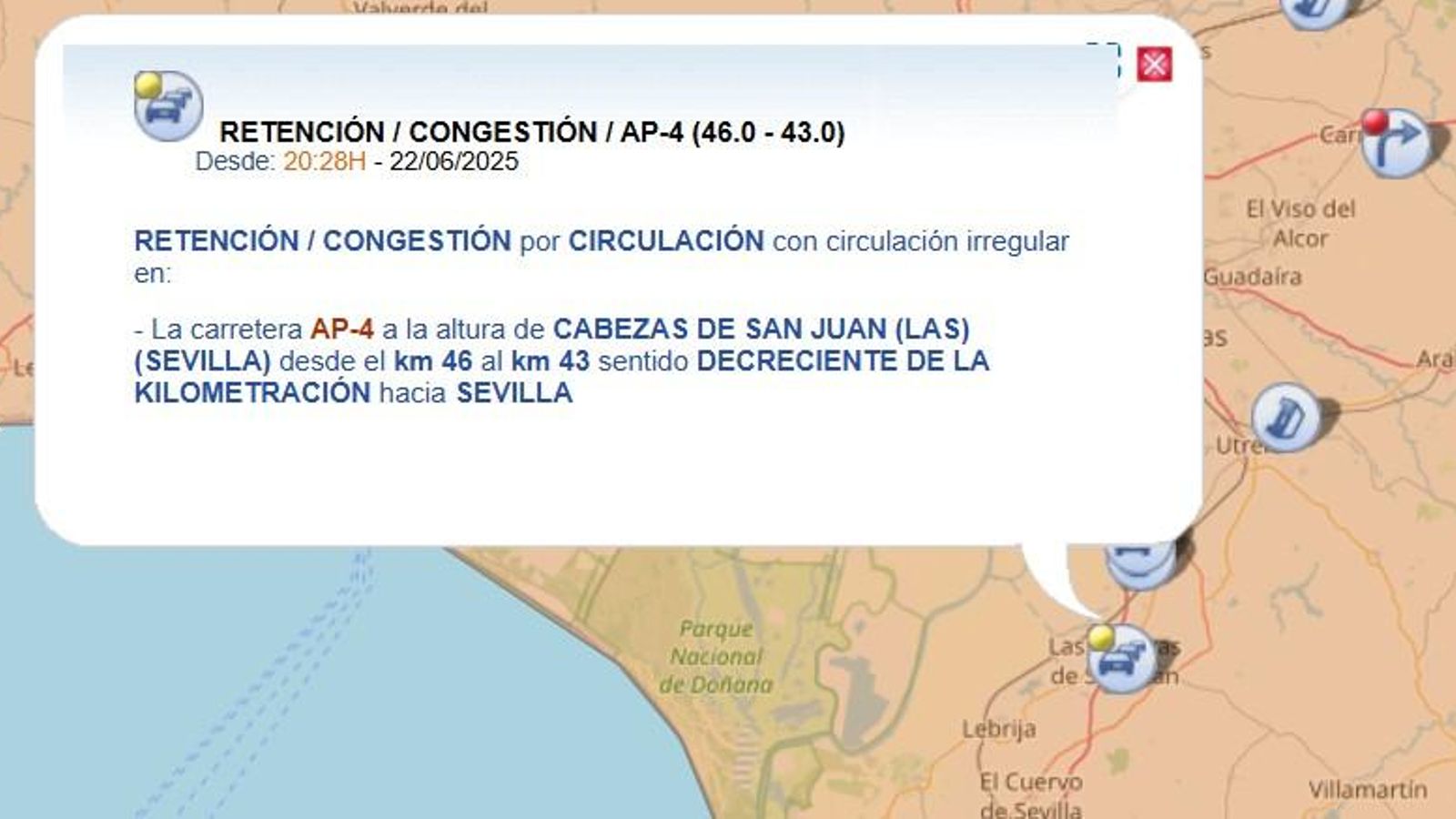 Aviso de la DGT en la AP-4 este domingo Aviso de la DGT en la AP-4 este domingo