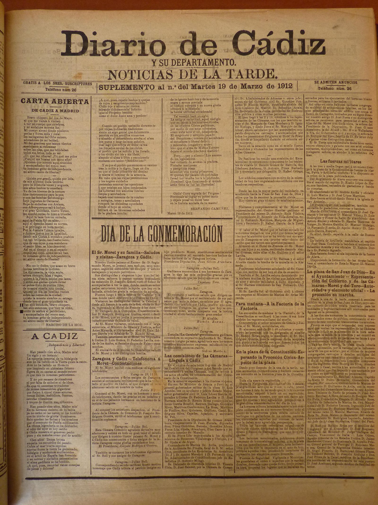 Portada del suplemento de Diario de Cádiz dedicado al Centenario de la Constitución.