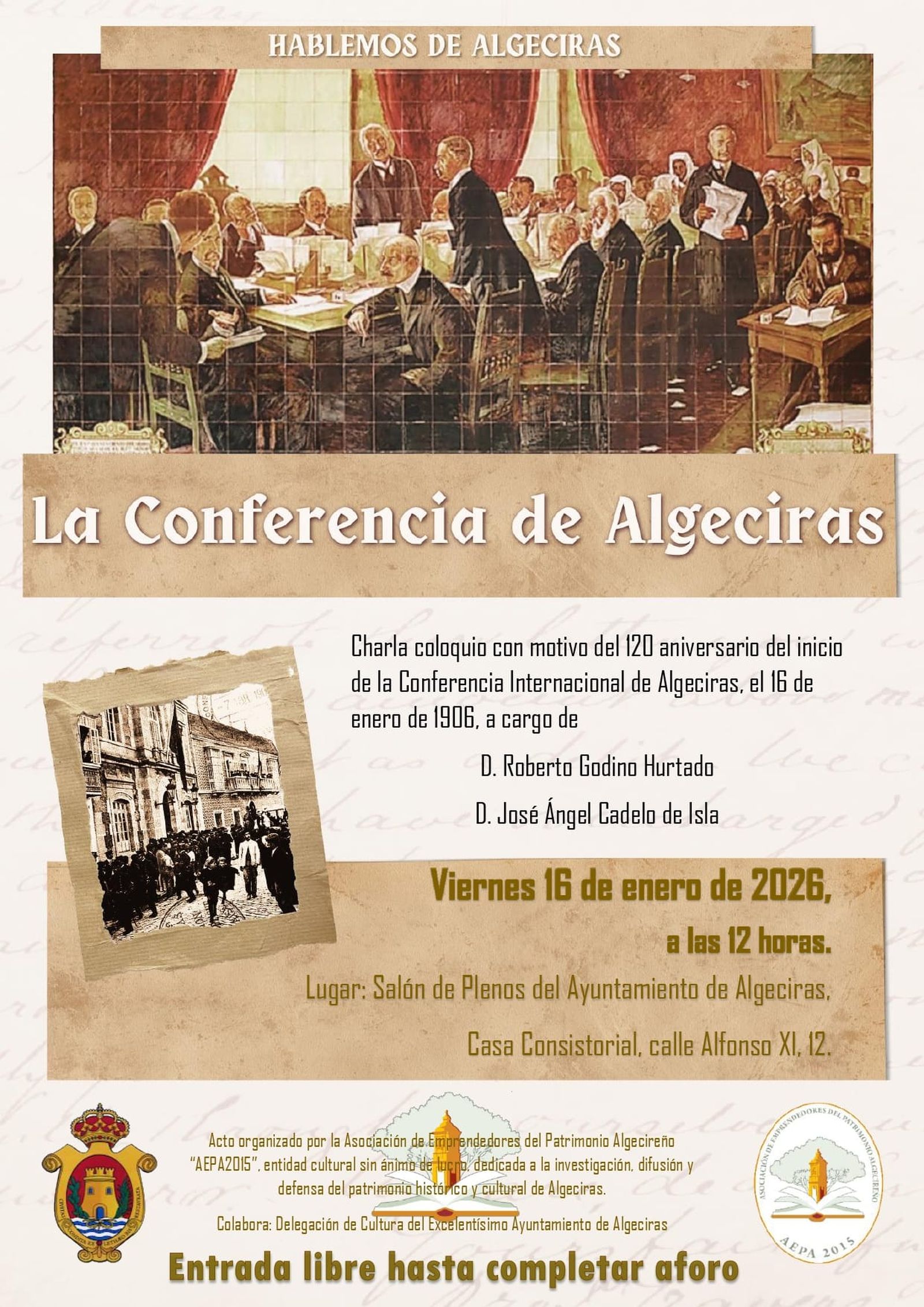 Charla coloquio que se celebrará este viernes, 16 de enero, a las 12:00, en el Salón de Plenos del Ayuntamiento de Algeciras.