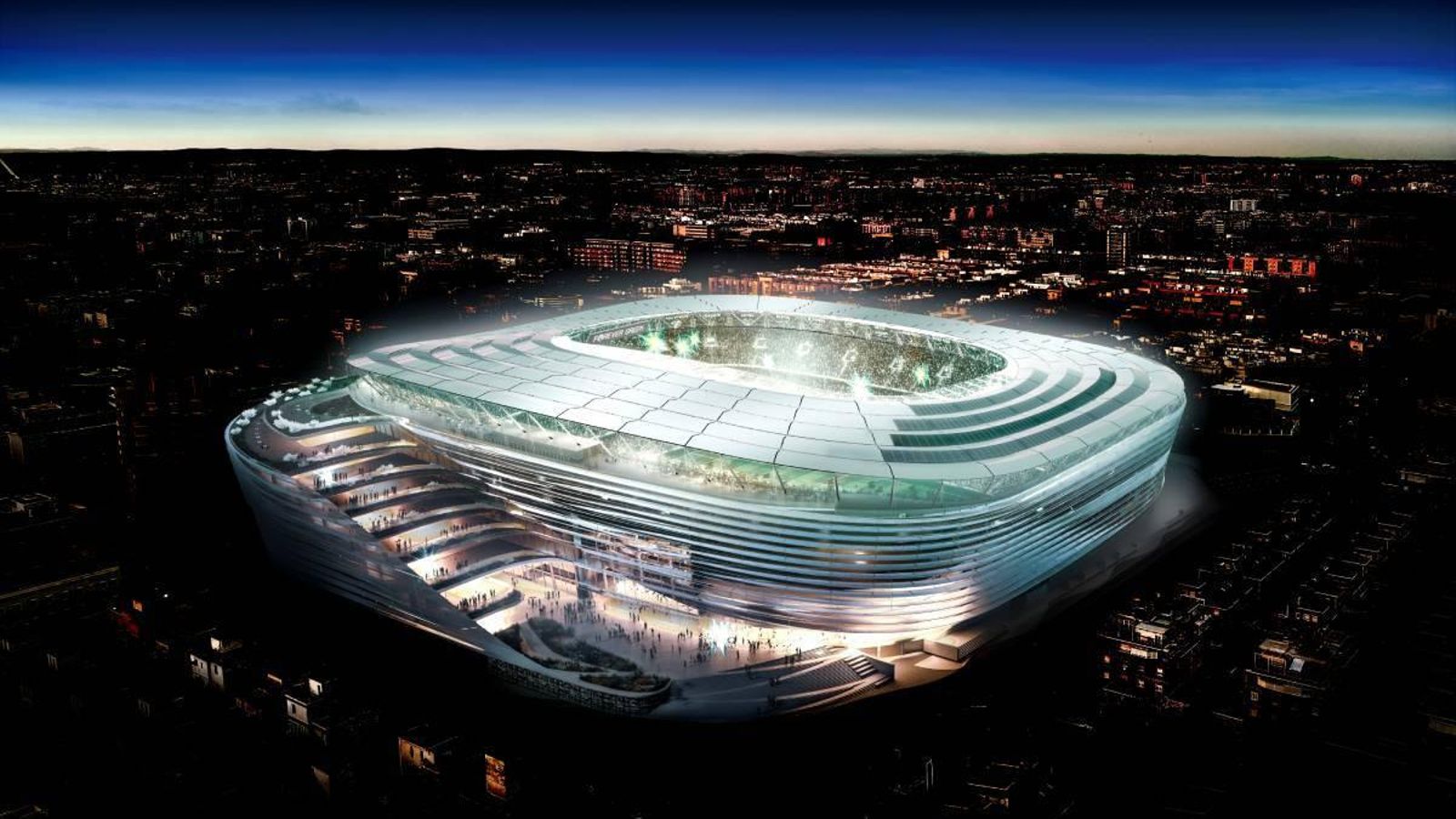 Recreación nocturna del proyecto del nuevo estadio del Betis.