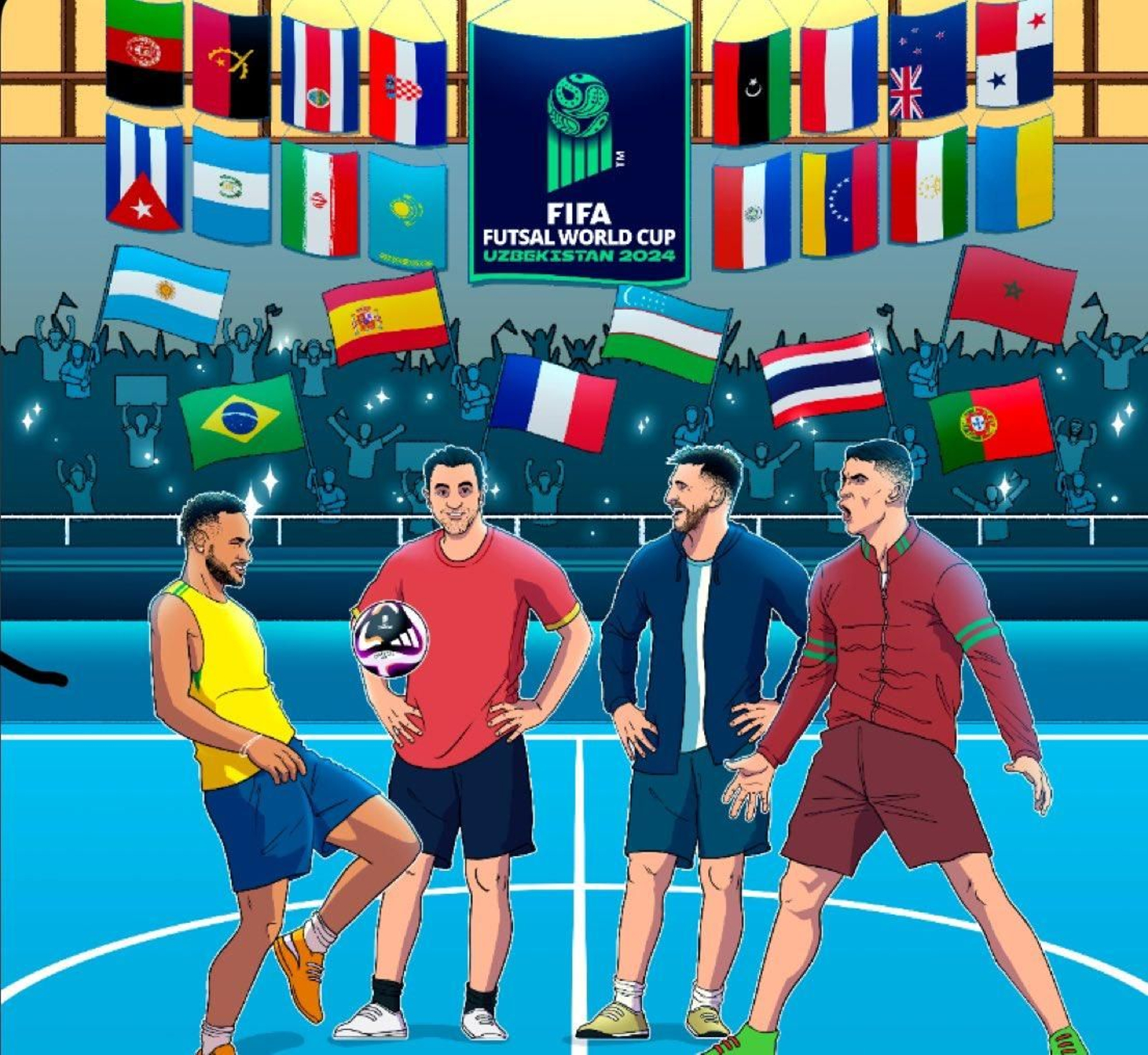 Cartel del Mundial de fútbol sala en Uzbekistán.