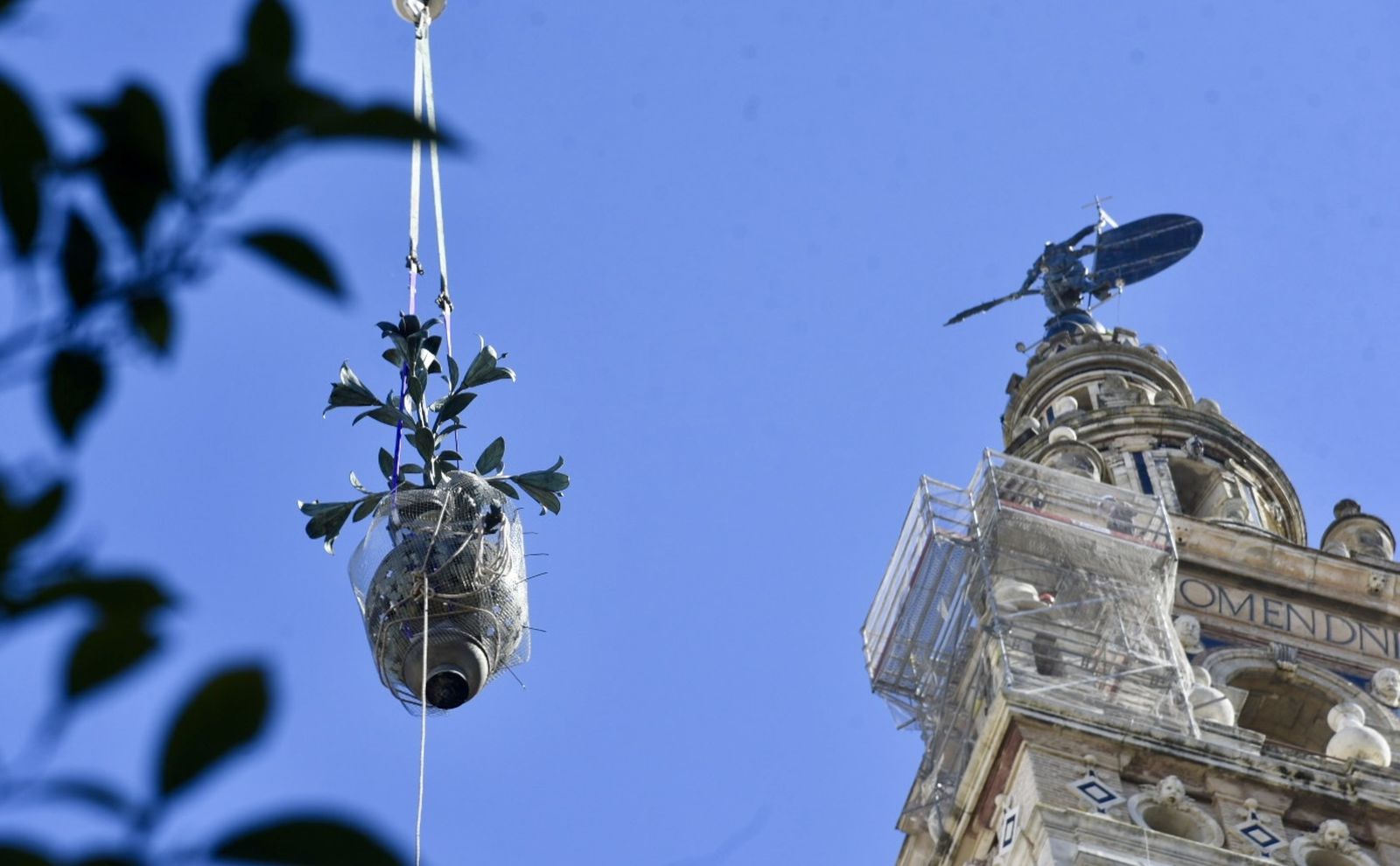 La retirada de las jarras de las azucenas de la Giralda, en imágenes
