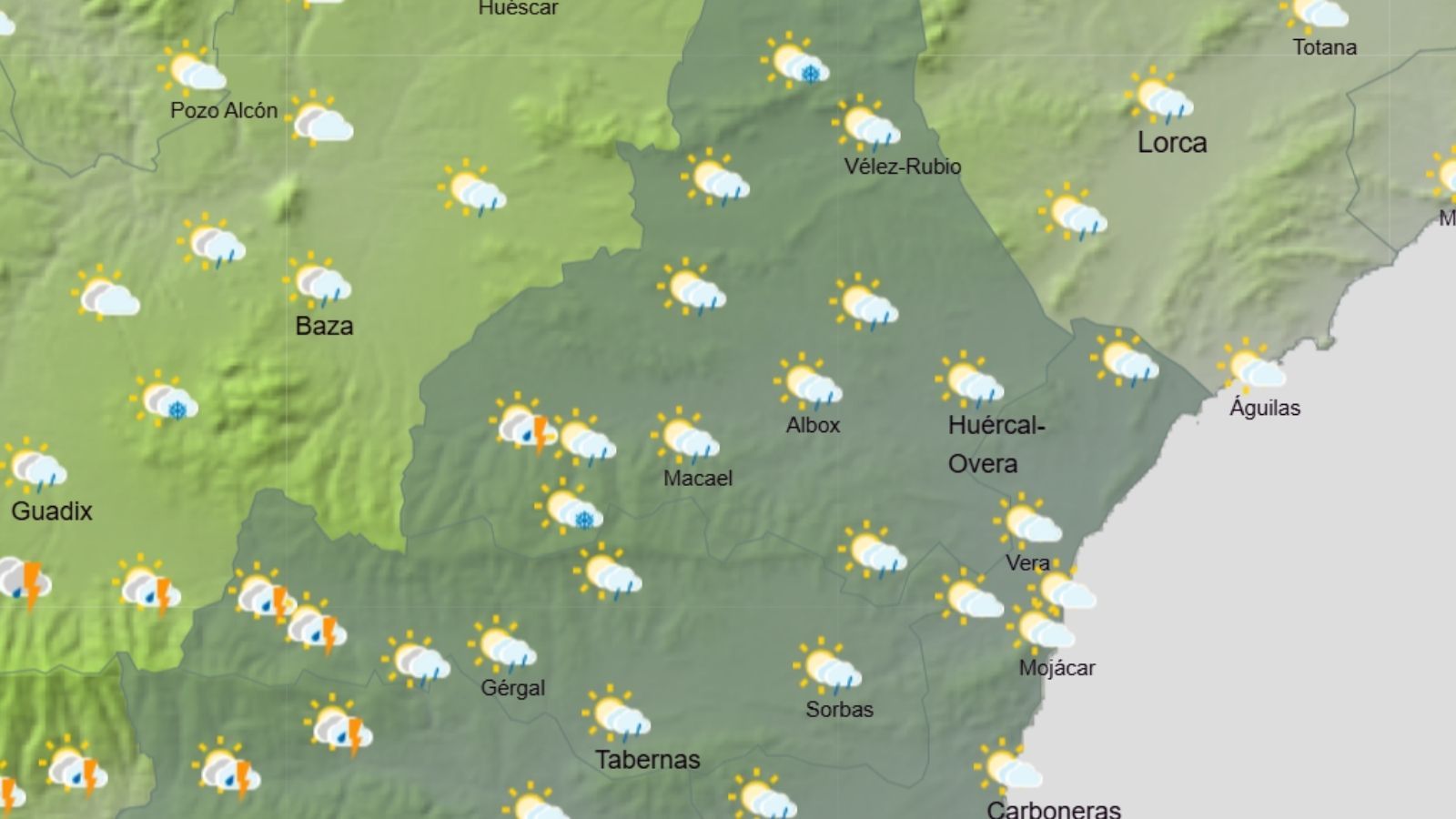 Previsión de nevadas en la zona de María y Bacares.