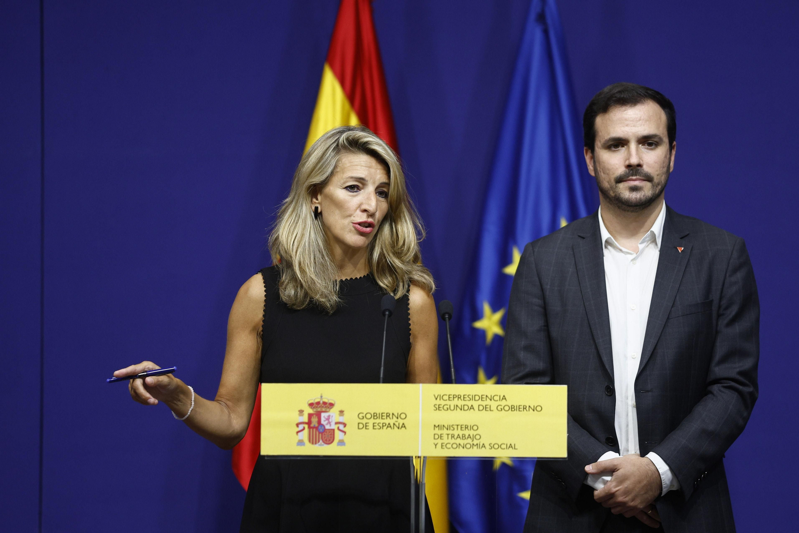 Yolanda Díaz, con Alberto Garzón este jueves tras reunirse con Carrefour