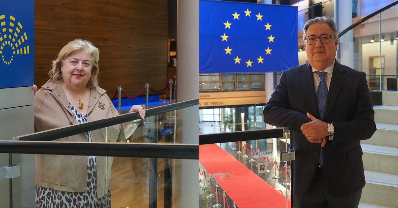 Los eurodiputados andaluces Clara Aguilera (PSOE) y Juan Ignacio Zoido (PP), en la Eurocámara de Estrasburgo, esta semana.