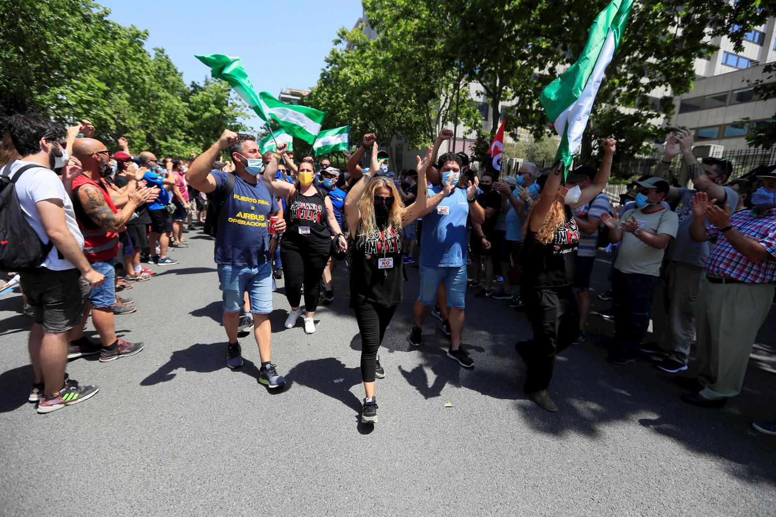 Movilización de los trabajadores de Airbus este viernes en Madrid.