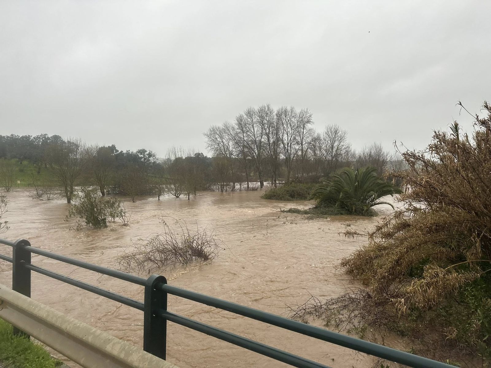 Estado del río Chanza por la borrasca 'Leonardo'.