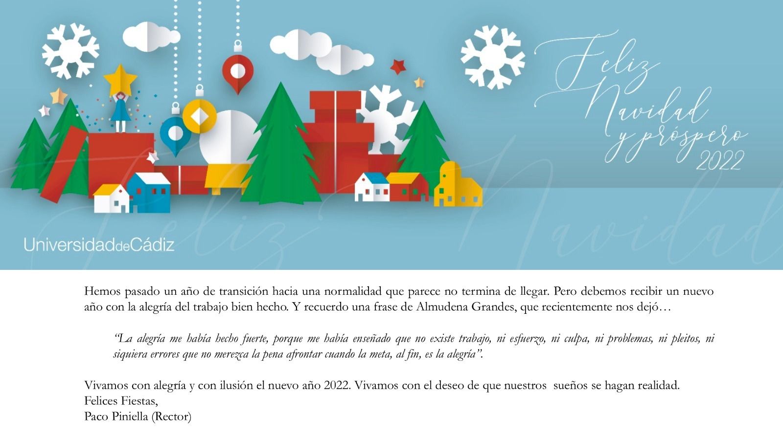 Felicitación oficial de la Universidad de Cádiz.