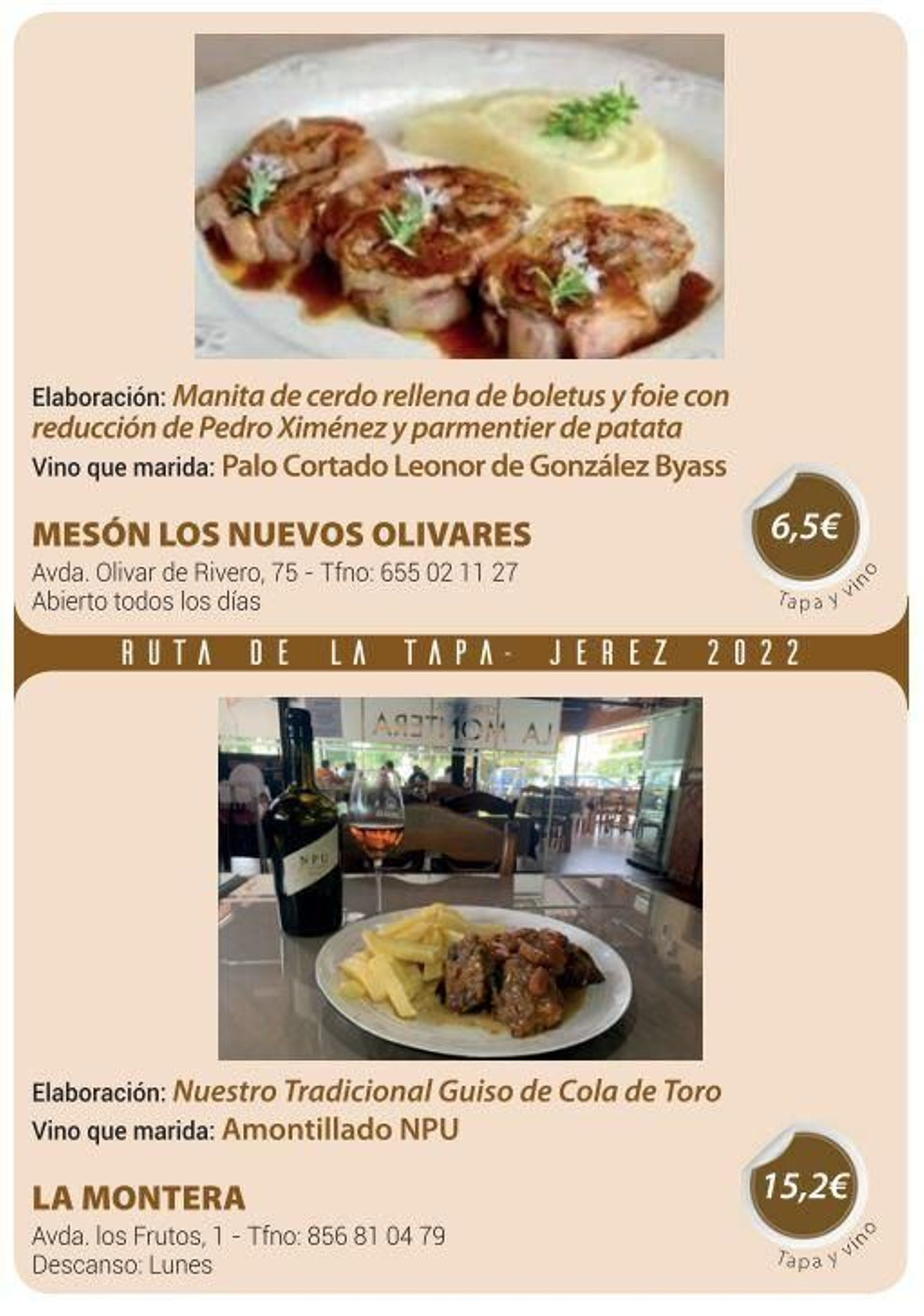 Ruta de la Tapa 'DesTapa Jerez': establecimientos, tapas maridadas y precios